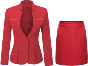 YUNCLOS Women's 2 Piece Business Skirt Suit Set Office Lady Slim Fit Blazer and Skirt