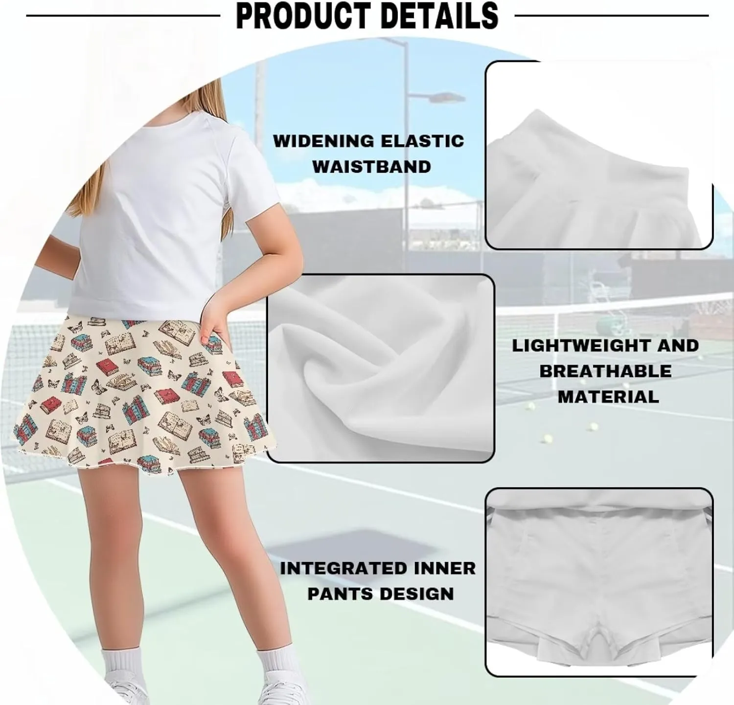 ZFRXIGN Gym Workout Skorts for Girls 5-14 High Waist Running Skirt Inner Shorts with Pocket Activewear