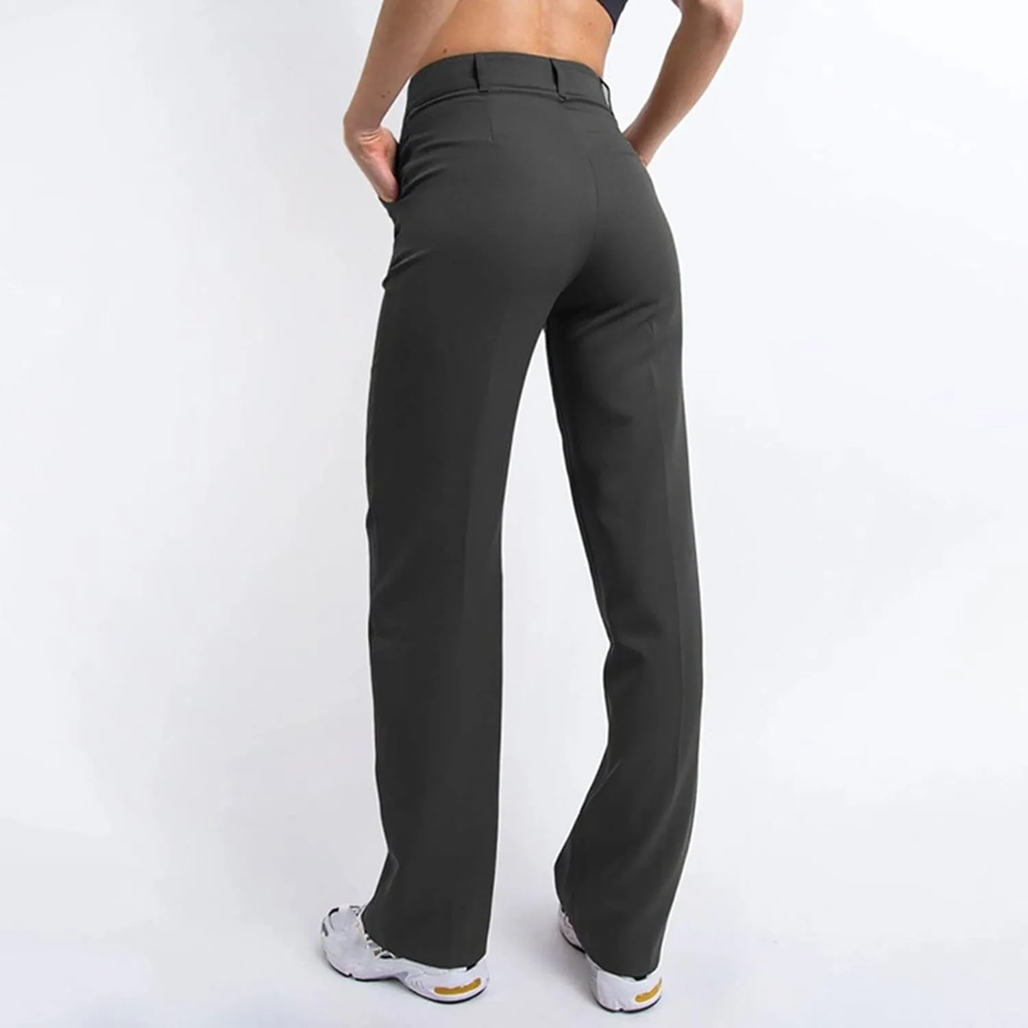 ZYXTIM Women's High Waist Straight Pants Flat Front Smart Work Trousers Zipper Fly Business Casual Trouser Petite-Plus Size